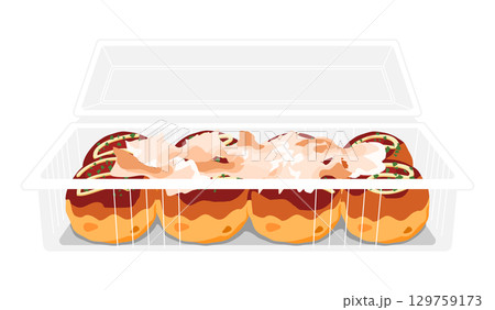 正面から見た鰹節をかけたたこ焼きのイラスト 8個 フードパック 正面から見た鰹節をかけたたこ焼きのイラスト 8個 フードパック 129759173