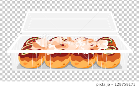 正面から見た鰹節をかけたたこ焼きのイラスト 8個 フードパック 正面から見た鰹節をかけたたこ焼きのイラスト 8個 フードパック 129759173