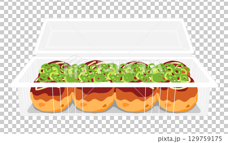 Front view of takoyaki with green onions - 8 pieces - food pack 129759175
