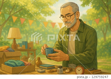 高齢男性のリユース品選び 高齢男性のリユース品選び 129759247