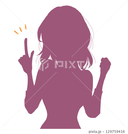 人差し指をさしガッツポーズする女性 シルエット 人差し指をさしガッツポーズする女性 シルエット 129759416