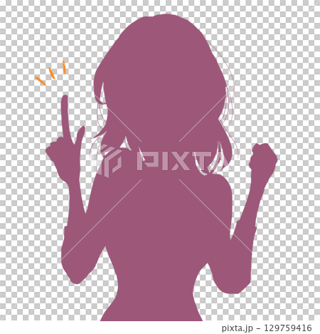 人差し指をさしガッツポーズする女性 シルエット 人差し指をさしガッツポーズする女性 シルエット 129759416