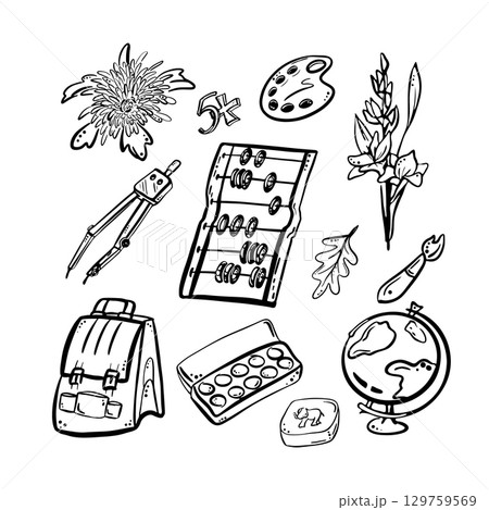 Vector set Back to school Hand drawn Writing instruments 129759569