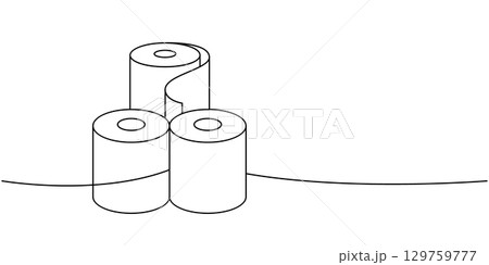 Three toilet papers one line continuous drawing. Paper wipes. Vector illustration 129759777