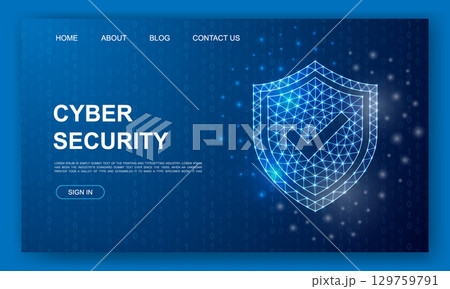 Shield with check mark 3d polygonal website template. Internet safety design illustration. Low poly cyber security symbol for homepage banner design. Shield with check mark 3d polygonal website template. Internet safety design illustration. Low poly cyber security symbol for homepage banner design. 129759791