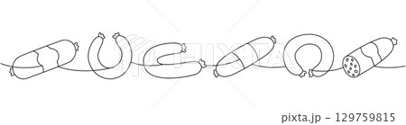 Meat sausages set. Fresh raw sausages one line continuous drawing. Vector illustration. 129759815