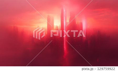 Abstract Red Cityscape Futuristic Glow 129759922