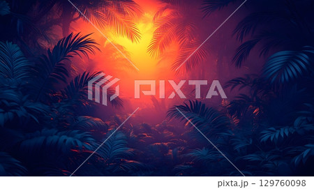 Moody Blue Jungle with Red Glow 129760098
