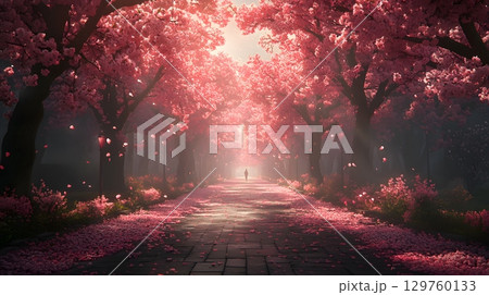 Blossoming Cherry Trees in Spring Garden 129760133