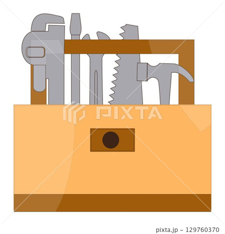 Toolbox filled with various tools in flat design vector, Handyman toolbox with hammer and pliers. Toolbox filled with various tools in flat design vector, Handyman toolbox with hammer and pliers. 129760370