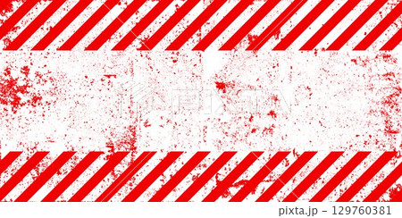 Warning sign with red and white diagonal lines. Attention, danger or caution symbol. Construction site signage, road safety notice, hazard banner, security alert shield. Vector illustration 129760381