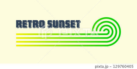 Vintage colorful sunset. Various gradient striped sunrise badges in 80s and 90s style. Sun and ocean view, summer vibes, surfing. Design element for print, logo or t-shirt. Vector illustration Vintage colorful sunset. Various gradient striped sunrise badges in 80s and 90s style. Sun and ocean view, summer vibes, surfing. Design element for print, logo or t-shirt. Vector illustration 129760405