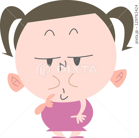 ジト目で見つめる太めの女の子主線なし ジト目で見つめる太めの女の子主線なし 129761424