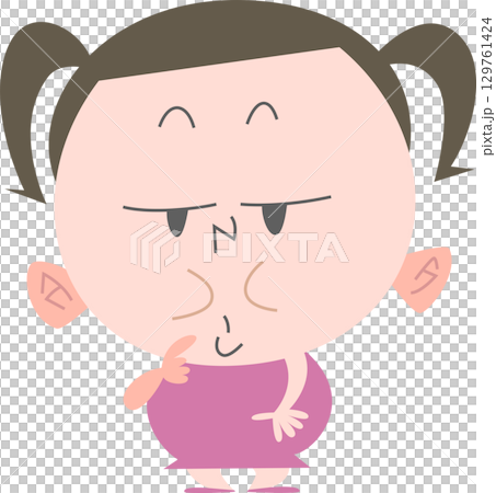 ジト目で見つめる太めの女の子主線なし ジト目で見つめる太めの女の子主線なし 129761424