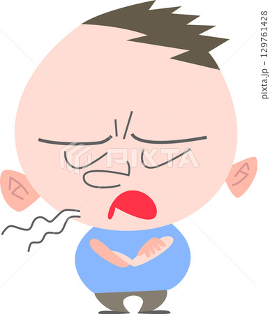 不満そうな表情でため息をつく太めの男の子主線なし 129761428