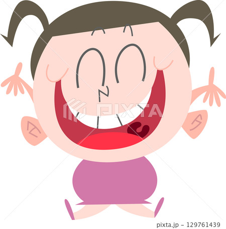 飛び上がって喜ぶ太めの女の子主線なし 129761439