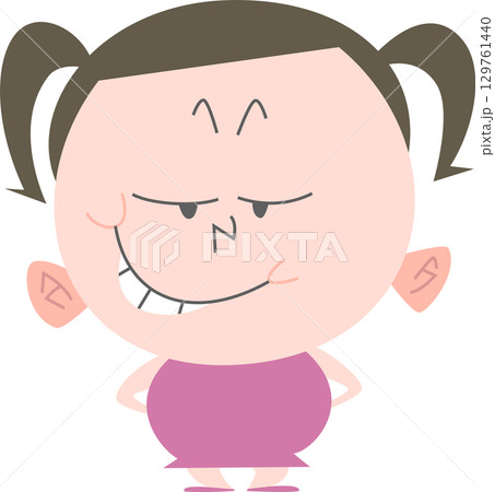 腕を後ろに回してニヤニヤする太めの女の子主線なし 129761440