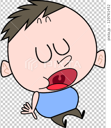 一個胖男孩張著嘴坐著 129761452