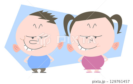 腕を後ろに回してニヤニヤする太めの男の子女の子主線なし 腕を後ろに回してニヤニヤする太めの男の子女の子主線なし 129761457