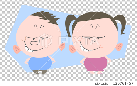 身材豐滿的男孩和女孩背著手咧嘴笑著。沒有主線劇情。 129761457