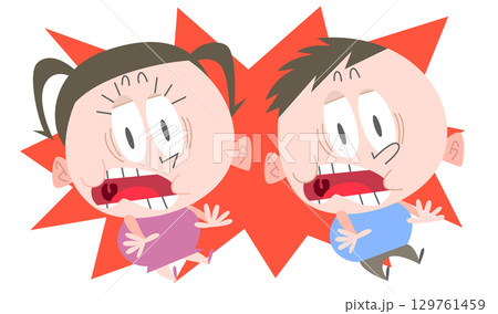 驚いた表情の太めの男の子女の子主線なし 129761459