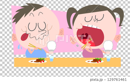 A thick boy and girl eating. No main lines. 129761461