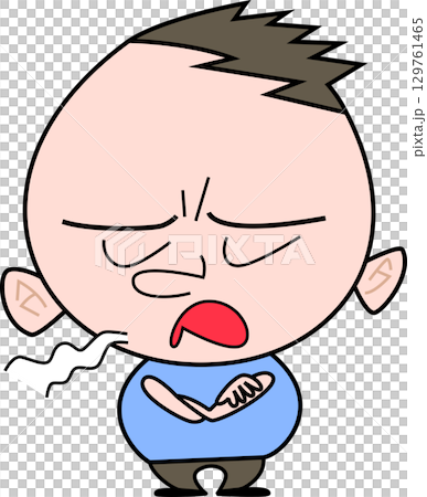 一個胖胖的男孩，一臉不滿地嘆了口氣 129761465