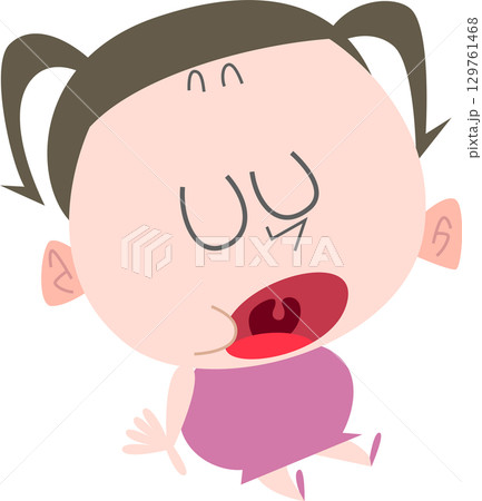 口を開けて座り込んでいる太めの女の子主線なし 129761468