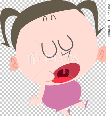 口を開けて座り込んでいる太めの女の子主線なし 129761468