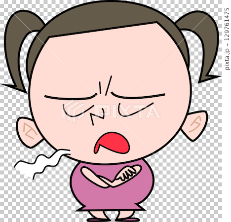 不満そうな表情でため息をつく太めの女の子 129761475