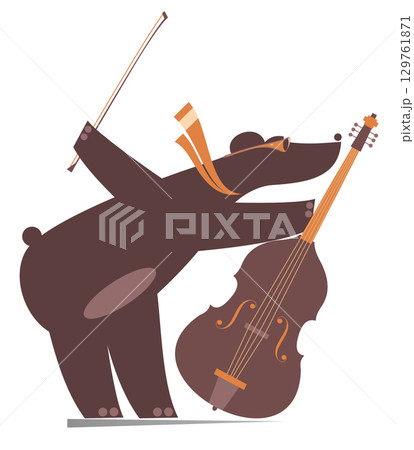 Cute bear plays cello. Cartoon bear with cello and fiddlestick	 129761871