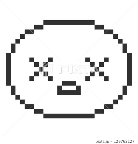 Shocked kawaii emoji emoticon vector pixel art, black outline 8 bit worried expression round face cross eyes, open mouth 129762127
