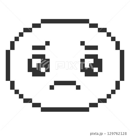 Awe kawaii emoji emoticon pixel art vector icon, black outline pixelated sad disappointed face, retro video game avatar 129762128