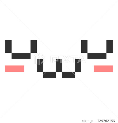 Happy kawaii emoji emoticon vector pixel art, black outline smile face, cute retro 8 bit anime video game laugh avatar 129762153