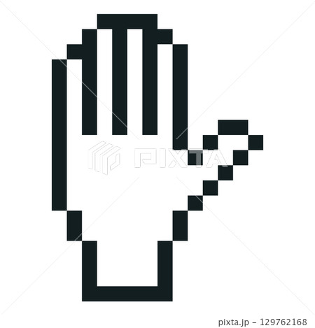 Five fingers hand showing gesture vector pixel art icon, black outline 8 bit retro greeting human palm, outstretched arm Five fingers hand showing gesture vector pixel art icon, black outline 8 bit retro greeting human palm, outstretched arm 129762168