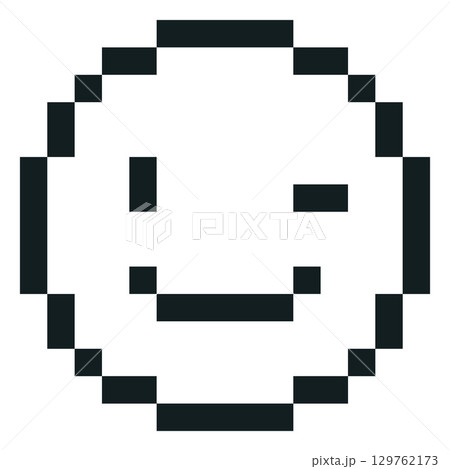 Happy winking emoji emoticon vector pixel art, black outline smile face with winks eye, funny 8bit videogame joke avatar Happy winking emoji emoticon vector pixel art, black outline smile face with winks eye, funny 8bit videogame joke avatar 129762173