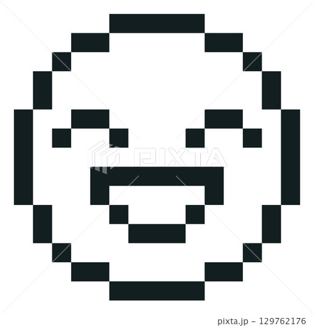 Happy emoji emoticon vector pixel art, black outline 8bit smile face, cute funny positive retro bitmap avatar open mouth Happy emoji emoticon vector pixel art, black outline 8bit smile face, cute funny positive retro bitmap avatar open mouth 129762176