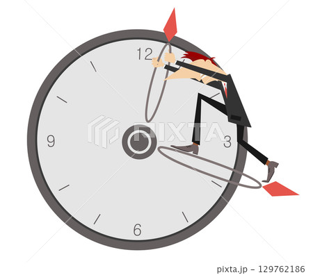 Businessman. Time concept. Deadline. Businessman tries to stop time on the clock. Pushing back hour concept Businessman. Time concept. Deadline. Businessman tries to stop time on the clock. Pushing back hour concept 129762186