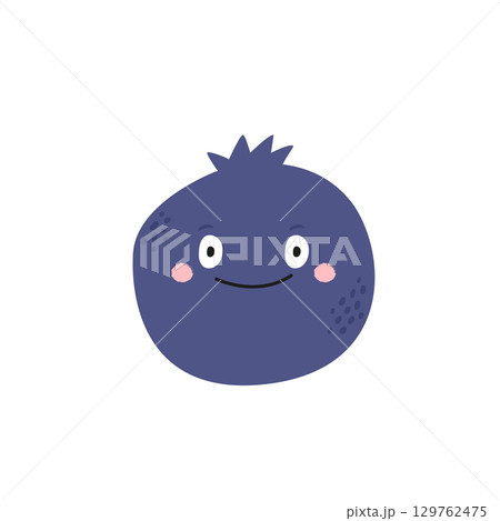 Vector Illustration of Funny Bilberry Character with Happy Face in Cute Flat Style, Playful Cartoon Fruit 129762475