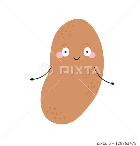 Vector Illustration of Funny Potato Character with Happy Face in Cute Flat Style, Playful Cartoon Vegetable Vector Illustration of Funny Potato Character with Happy Face in Cute Flat Style, Playful Cartoon Vegetable 129762479