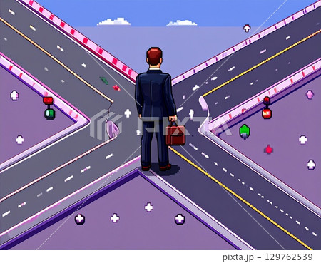 人生の岐路に立つビジネスマン　イラスト 129762539