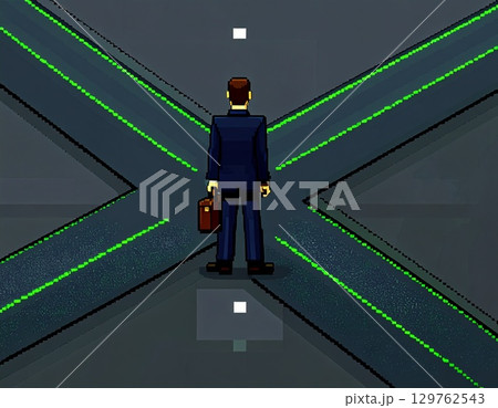 人生の岐路に立つビジネスマン　イラスト 129762543