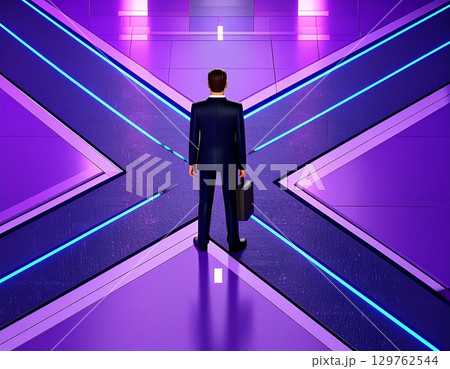 人生の岐路に立つビジネスマン　イラスト 129762544