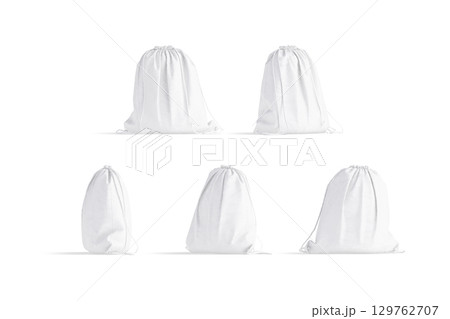 Blank white drawstring backpack mockup, different angles views 129762707