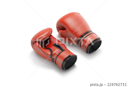 Blank red boxing gloves mockup lying, front and back, isolated 129762731