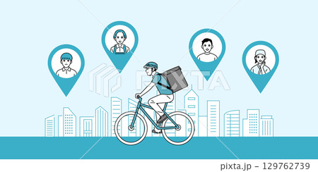 自転車で走っている男性のフード配達員のイラスト 自転車で走っている男性のフード配達員のイラスト 129762739
