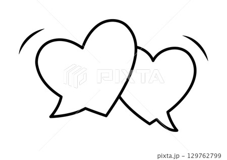 Outline heart speech bubbles. Minimal doodle comic balloons in heart shape for love messages, chat design, and romantic communication projects 129762799