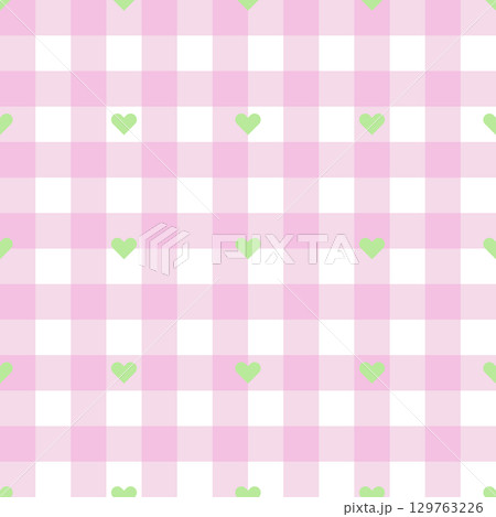 Pink gingham plaid style pattern. Geometric check tablecloth print in pastel color. Fun checkered repeat background for textile home design. Pink gingham plaid style pattern. Geometric check tablecloth print in pastel color. Fun checkered repeat background for textile home design. 129763226