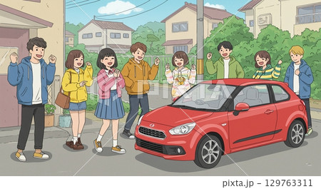 最高の思い出!車を囲んで旅を楽しむ仲間たち 最高の思い出!車を囲んで旅を楽しむ仲間たち 129763311