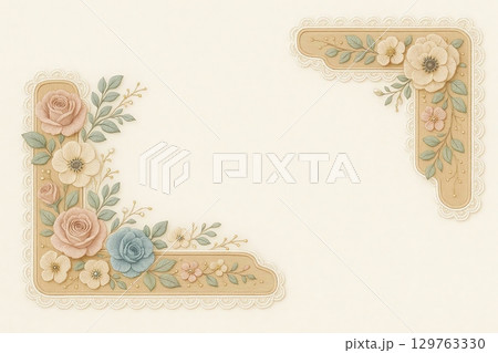 ナチュラルフローラルの上品なコーナーフレーム 129763330